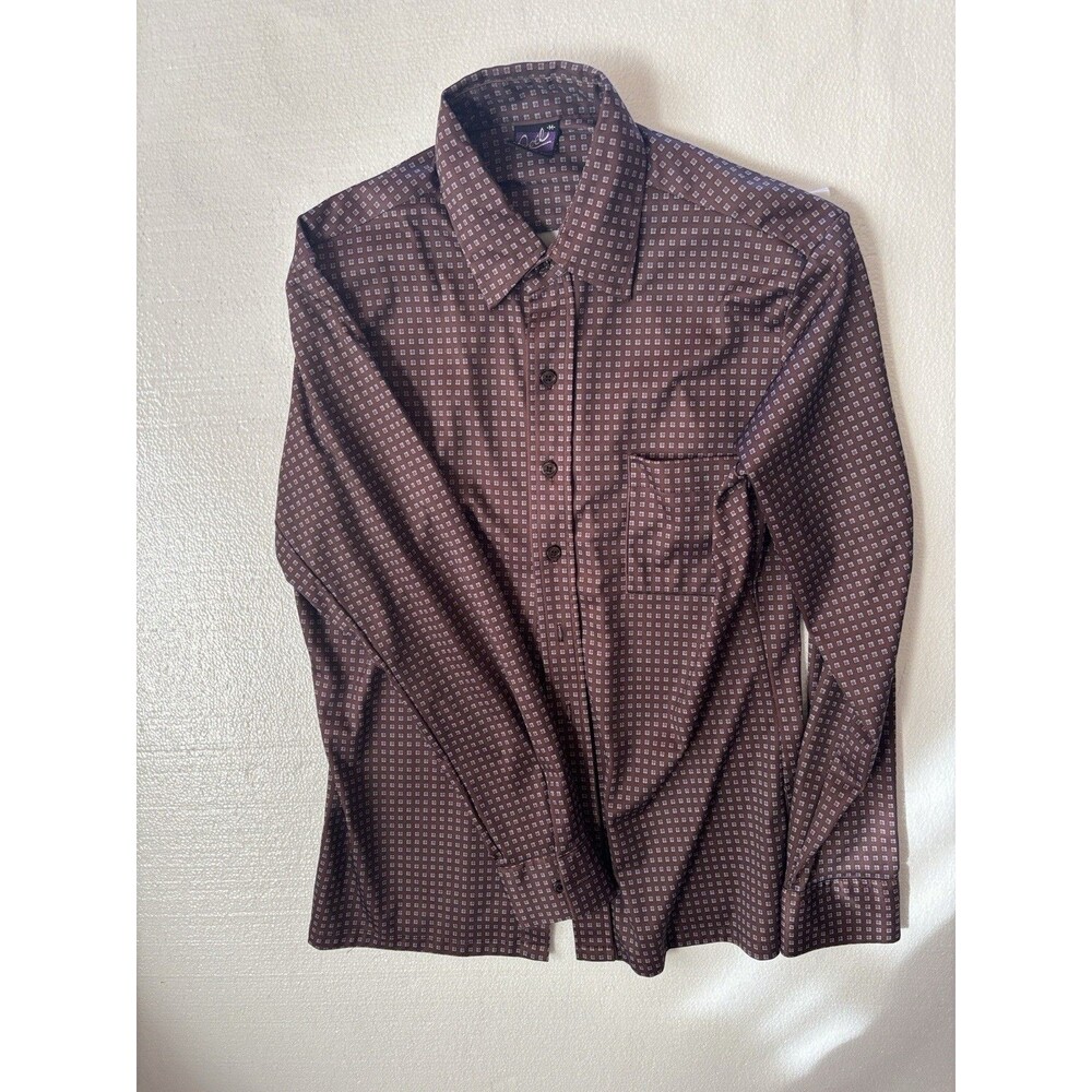 Joel Men’s Long Sleeve Geometric Shirt  -brown no Iron Size M